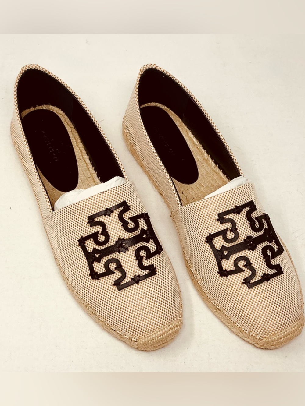 Tory Burch Espadrilles Ines Canvas Natural Beige/Black NIB Size 11